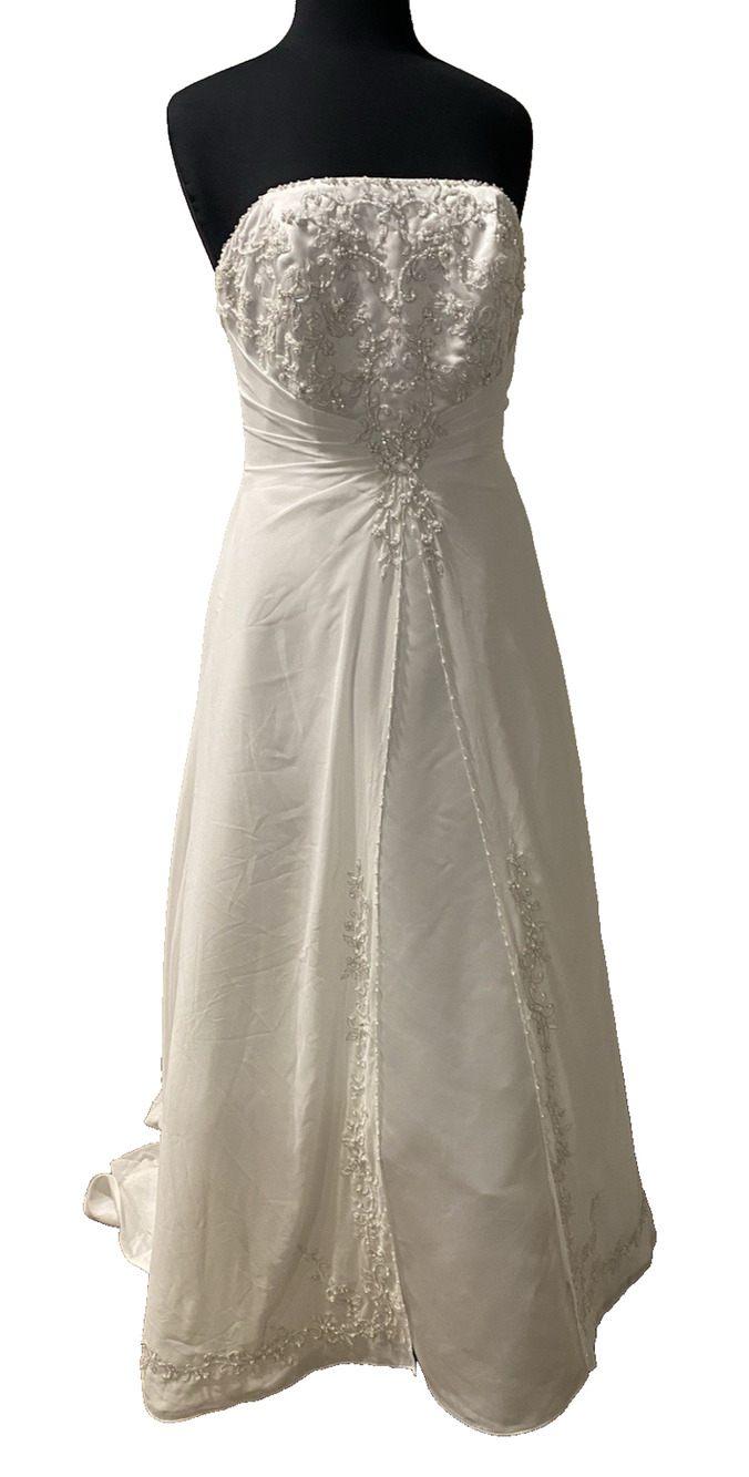 Davids Bridal Wedding Dress Size 12 Strapless Beaded Tiered Ball Gown w Train